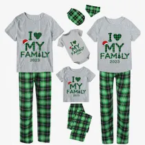 2023 Christmas Matching Family Pajamas Exclusive Design I Love My Family Gray Short Green Pants Pajamas Set