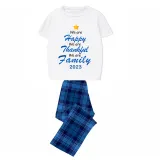 2023 Christmas Matching Family Pajamas We Are Happy Thanksful Family Blue Short Pajamas Set