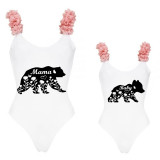 Mommy and Me Bathing Suits Bear Mama Mini Flower Shoulder Backless Swimsuits