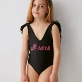 Mommy and Me Bathing Suits Butterfly Mama And Mini Feather Shoulder Backless Swimsuits