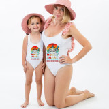 Mommy and Me Bathing Suits Mommy Baby Shark Boo Boo Boo Flower Shoulder Backless Swimsuits