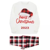2023 Christmas Matching Family Pajamas Red Plaids Christmas Hat Merry Christmas Letter Red Pajamas Set With Baby Pajamas