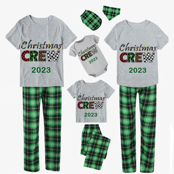 2023 Christmas Matching Family Pajamas Exclusive Design Printed Christmas Crew Green Short Pajamas Set