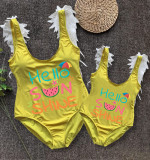Mommy and Me Bathing Suits Hello Sun Shine Mama And Mini Feather Shoulder Backless Swimsuits