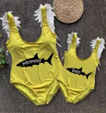 Mommy and Me Bathing Suits Mommy Baby Shark Feather Shoulder Backless Swimsuits