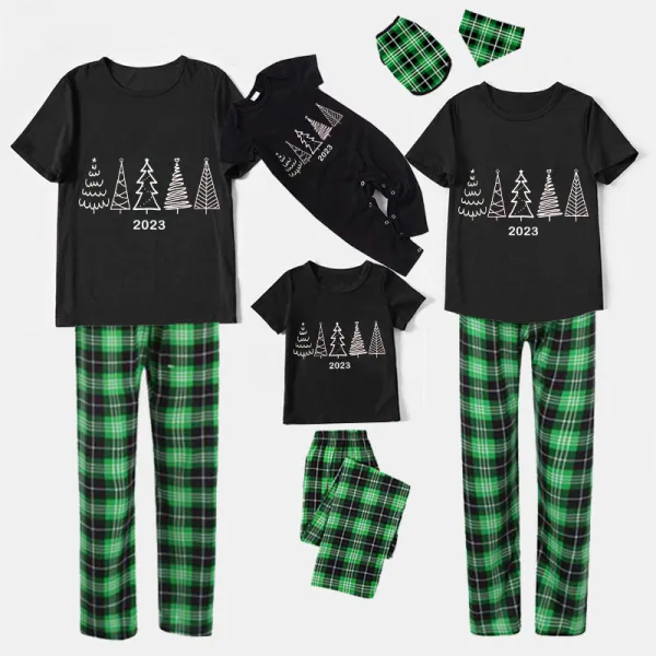 2023 Christmas Matching Family Pajamas Exclusive Christmas Tree Black Short Pants Pajamas Set