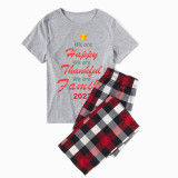 2023 Christmas Matching Family Pajamas We Are Happy Thanksful Family White Gray Pajamas Set