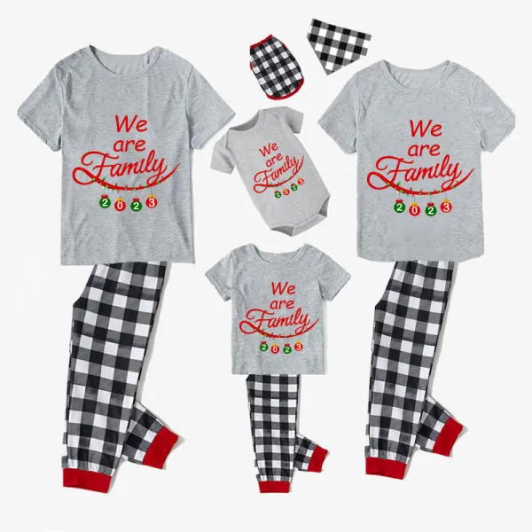 2023 Christmas Matching Family Pajamas Exclusive Design We Are Family Pendant Gray Short Plaids Pants Pajamas Set