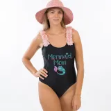 Mommy and Me Bathing Suits Mermaid Mama And Mini Flower Shoulder Backless Swimsuits