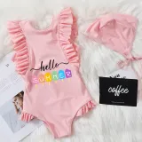 Girls Bathing Suits Hello Sunshine One Piece Ruffled Cuff Swimsuits
