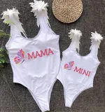 Mommy and Me Bathing Suits Butterfly Mama And Mini Feather Shoulder Backless Swimsuits