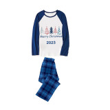2023 Christmas Matching Family Pajamas Exclusive Merry Christmas Beatiful Tree Blue Pajamas Set