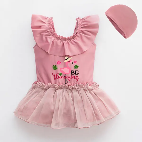 Girls Bathing Suits Be Flamazing Flamingo One Piece Lace Collar Swimsuits
