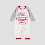 2023 Proud Member OF Naughty List White Christmas Red Plaids Pants Set Matching Family Pajamas Set