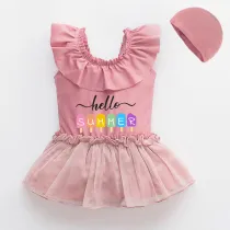 Girls Bathing Suits Hello Sunshine One Piece Lace Collar Swimsuits