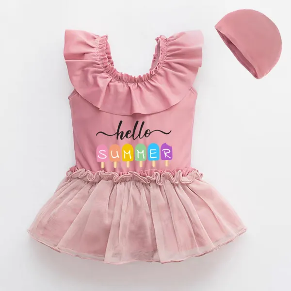 Girls Bathing Suits Hello Sunshine One Piece Lace Collar Swimsuits
