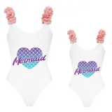 Mommy and Me Bathing Suits Mermaid Heart Mama And Mini Flower Shoulder Backless Swimsuits