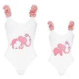 Mommy and Me Bathing Suits Elephant Heart Mama And Mini Flower Shoulder Backless Swimsuits