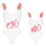 Mommy and Me Bathing Suits Elephant Heart Mama And Mini Flower Shoulder Backless Swimsuits