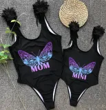 Mommy and Me Bathing Suits Butterfly Mama And Mini Feather Shoulder Backless Swimsuits