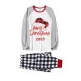 2023 Christmas Matching Family Pajamas Red Plaids Christmas Hat Merry Christmas Letter Black White Plaids Pajamas Set With Baby Pajamas
