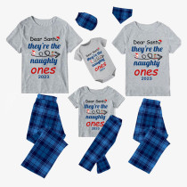 2023 Christmas Matching Family Pajamas Dear Santa They're The Naughty Ones Blue Short Pajamas Set