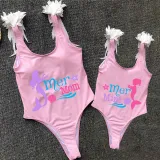 Mommy and Me Bathing Suits Mermama Mermini Feather Shoulder Backless Swimsuits