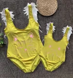 Mommy and Me Bathing Suits Cat Smile Feather Shoulder Backless Swimsuits