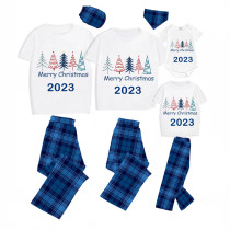 2023 Christmas Matching Family Pajamas Exclusive Merry Christmas Beatiful Tree Blue Short Pajamas Set
