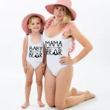 Mommy and Me Bathing Suits Bear Slogan Mama Mini Flower Shoulder Backless Swimsuits