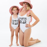 Mommy and Me Bathing Suits Bear Slogan Mama Mini Flower Shoulder Backless Swimsuits