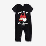 2023 Christmas Matching Family Pajamas Our First Christmas Gnomes Black Short Pajamas Set