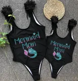 Mommy and Me Bathing Suits Mermaid Mama And Mini Feather Shoulder Backless Swimsuits