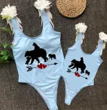 Mommy and Me Bathing Suits Bear Babies Mama Mini Feather Shoulder Backless Swimsuits