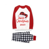 2023 Christmas Matching Family Pajamas Red Plaids Christmas Hat Merry Christmas Letter Black White Plaids Pajamas Set With Baby Pajamas