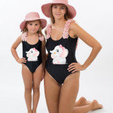 Mommy and Me Bathing Suits Cute Elephants Mama And Mini Flower Shoulder Backless Swimsuits