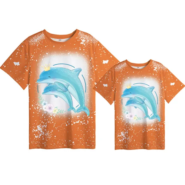 Mommy and Me Matching Clothing Top Mommy Baby Dolphin Tie Dyed Family T-shirts