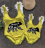 Mommy and Me Bathing Suits Bear Mama Mini Feather Shoulder Backless Swimsuits