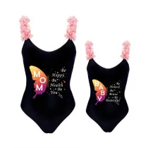 Mommy and Me Bathing Suits Butterfly Be Honest Be Brave Be Beautiful Flower Shoulder Backless Swimsuits