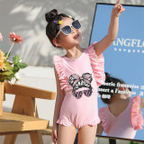 Girls Bathing Suits Kid Sunglasses Head One Piece Ruffled Cuff Swimsuits