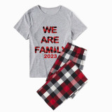 2023 We Are Family Christmas Matching Family Pajamas Gray Short Pajamas Plainds Pants Set With Dog Pajamas
