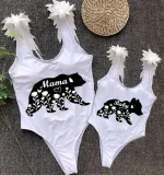 Mommy and Me Bathing Suits Bear Mama Mini Feather Shoulder Backless Swimsuits