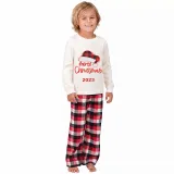 2023 Christmas Matching Family Pajamas Red Plaids Christmas Hat Merry Christmas Letter Red Pajamas Set With Baby Pajamas