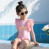 Girls Bathing Suits Birthday Princess Name's Party One Piece Ruffled Cuff Swimsuits