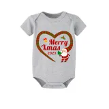 2023 Christmas Matching Family Pajamas Santa Heart Merry Xmas Gray Short Blue Pants Pajamas Set