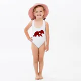 Mommy and Me Bathing Suits Red Bear Mama Mini Flower Shoulder Backless Swimsuits