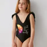 Mommy and Me Bathing Suits Butterfly Be Honest Be Brave Be Beautiful Feather Shoulder Backless Swimsuits
