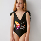 Mommy and Me Bathing Suits Butterfly Be Honest Be Brave Be Beautiful Feather Shoulder Backless Swimsuits