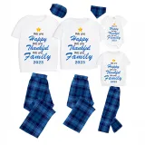 2023 Christmas Matching Family Pajamas We Are Happy Thanksful Family Blue Short Pajamas Set