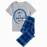 2023 Christmas Matching Family Pajamas Snowman let It Snow Blue Short Pajamas Set
